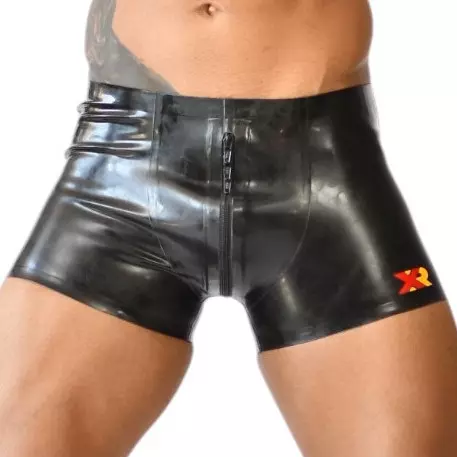 Xrub Latex Shorts with Front/Back Zip Black-Red – 1/3