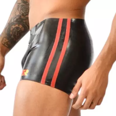 Xrub Latex Shorts with Front/Back Zip Black-Red – 3/3
