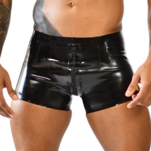 Xrub Latex Shorts with Front/Back Zip Black-Yellow