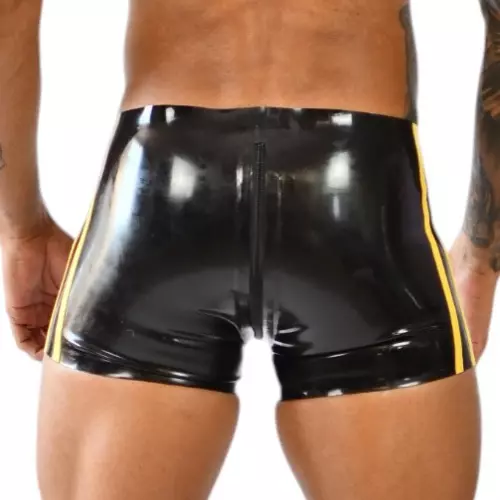 Xrub Latex Shorts with Front/Back Zip Black-Yellow – 2/3