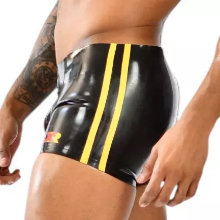 Xrub Latex Shorts with Front/Back Zip Black-Yellow – 3/3