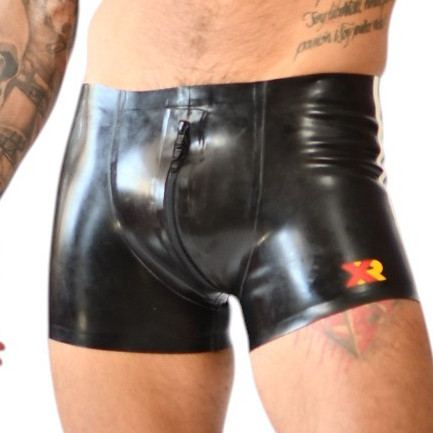 Xrub Latex Shorts with Front/Back Zip Black-White