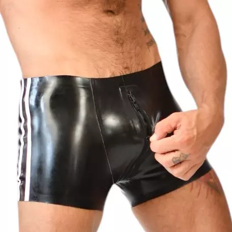 Xrub Latexshort met Voor-/Achterkant Rits Zwart-Wit – 3/3