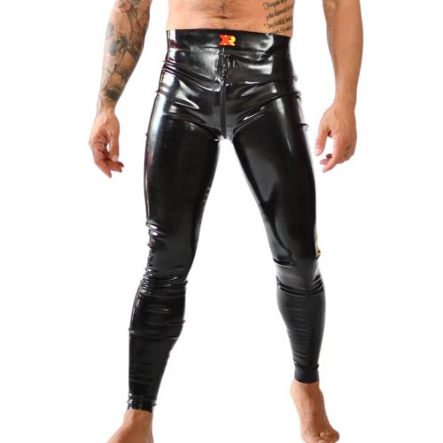 Xrub Latex Trousers with Front/Back Zip Black-Yellow