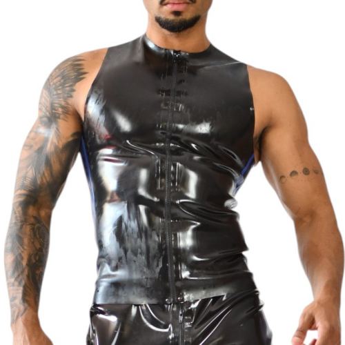Xrub Latex Vest with Zip Black-Blue
