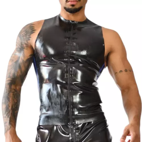 Latex-Tanktop Xrub mit Reißverschluss Schwarz-Blau – 1/3