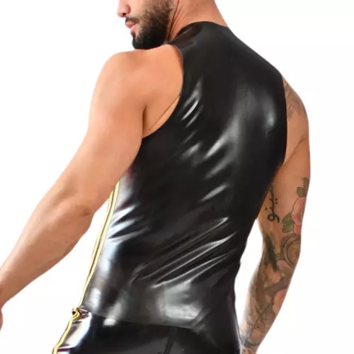 Latex-Tanktop Xrub mit Reißverschluss Schwarz-Gelb – 3/3