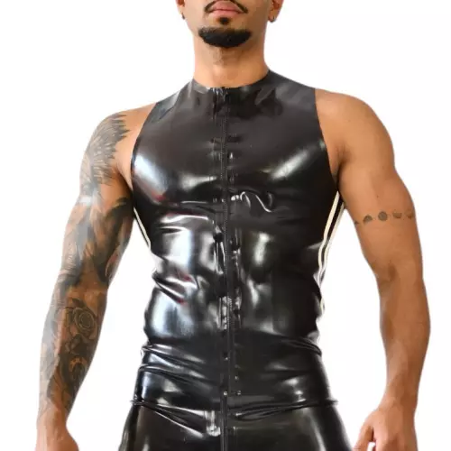 Latex-Tanktop Xrub mit Reißverschluss Schwarz-Weiß – 1/3