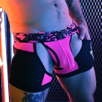 Boxer Bottomless Neo Camo Schwarz-Neonrosa