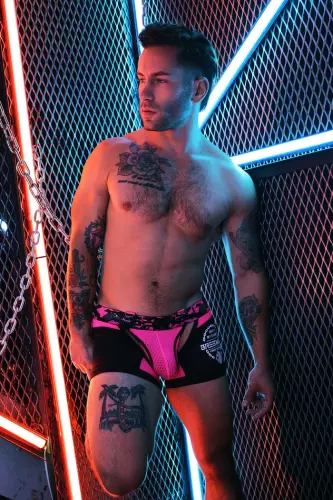 Boxer Bottomless Neo Camo Schwarz-Neon-Rosa – 6/16