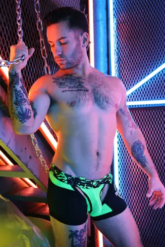 Boxer Bottomless Neo Camo Zwart-Neon Groen – 4/15