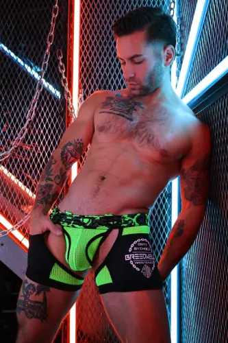 Boxer Bottomless Neo Camo Zwart-Neon Groen – 8/15