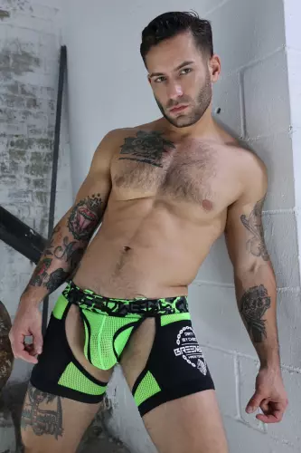 Boxer Bottomless Neo Camo Zwart-Neon Groen – 12/15