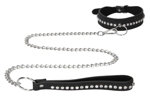 Halsband-Leine mit Strass Diamond Studded Schwarz