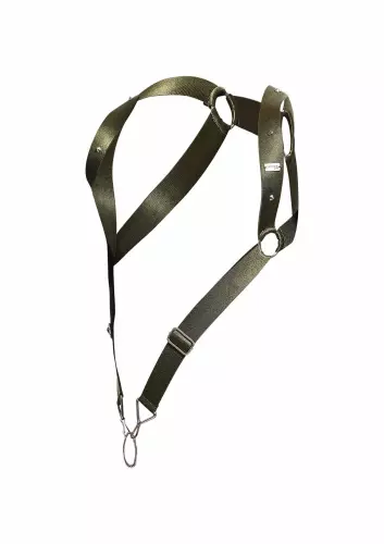 Elastisches Harness und Cockring Straight Back Khaki-Grün – 7/8