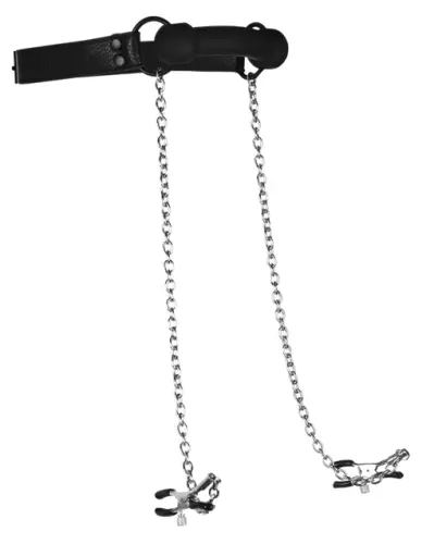 Knebel mit Nippel-Klammern Nipple Gag Schwarz – 2/8