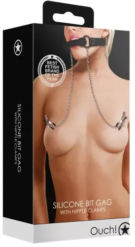 Knebel mit Nippel-Klammern Nipple Gag Schwarz – 3/8