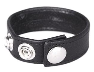 Schwarzer Leder Penisring 3 Druckknöpfe