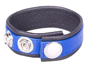 Blauer und schwarzer Leder Penisring