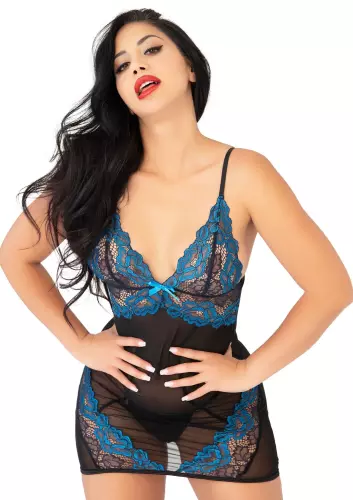 Nachtkleid Blumig Königsblau – 7/11