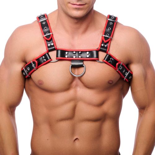 Premium Leren Harnas Zwart-Rood