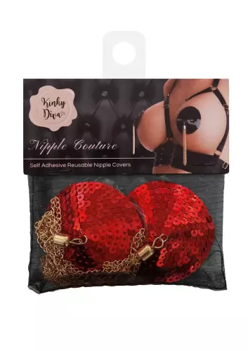 Teptakljes Pailletten met Ketting Nipple Couture Rood – 3/3
