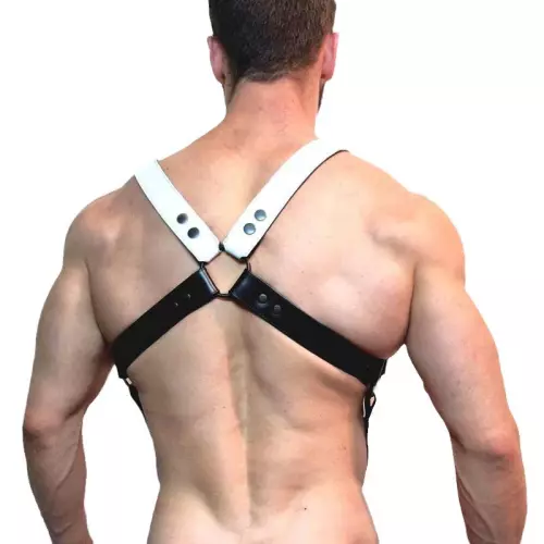 Zweifarben-Harness mit Penisring Bikharness Schwarz und Weiß – 2/4