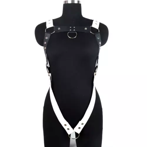 Zweifarben-Harness mit Penisring Bikharness Schwarz und Weiß – 3/4