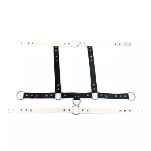 Zweifarben-Harness mit Penisring Bikharness Schwarz und Weiß – 4/4