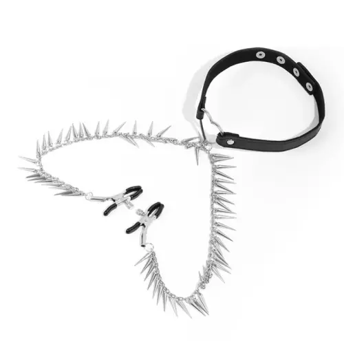 Halsband mit Spike Heart Nippelklemmen Schwarz – 2/2