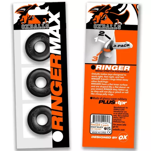 Lot von 3 Cockrings Ringer Max 20 mm Schwarz – 3/4