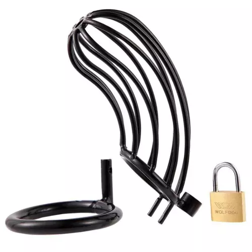 Keuschheitskäfig aus Metall Gitter 12 x 3.5cm Ring 50mm Schwarz – 1/2