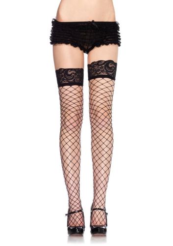 Netzstrümpfe mit Spitze - Schwarz