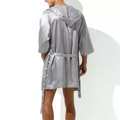 Bademantel mit Satin-Effekt Long Slit Grau – 2/2