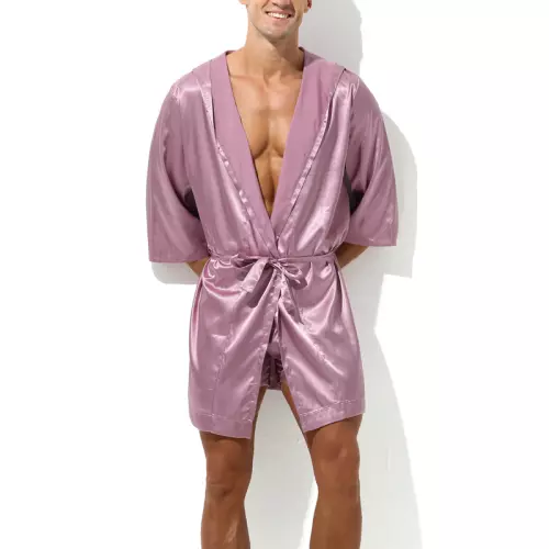 Bademantel mit Satin-Effekt Long Slit Rosa – 1/2