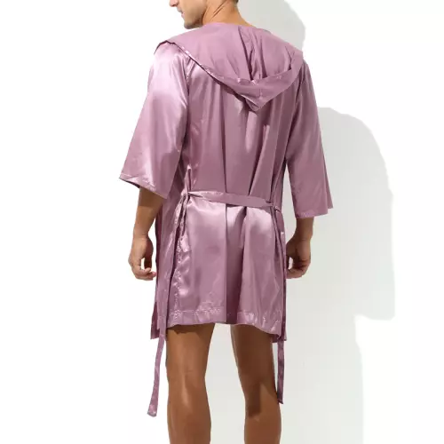 Bademantel mit Satin-Effekt Long Slit Rosa – 2/2