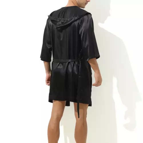 Bademantel mit Satin-Effekt Long Slit Schwarz – 2/2