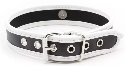 O-Ring-Halsband Kunstleder Schwarz-Weiß – 2/4