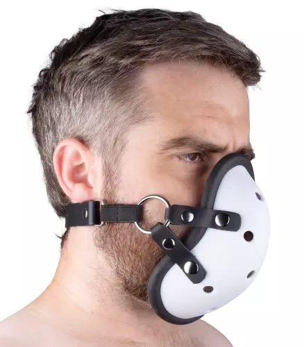 Maske mit Ledriemen "Sniff my ...." Weiß – 1/6