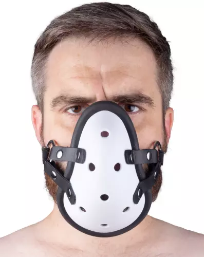 Maske mit Ledriemen "Sniff my ...." Weiß – 2/6