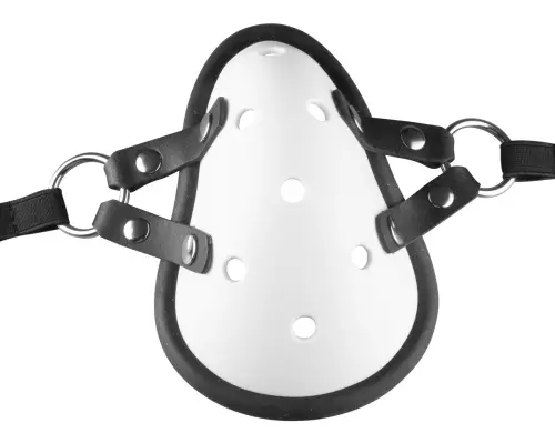 Maske mit Ledriemen "Sniff my ...." Weiß – 5/6