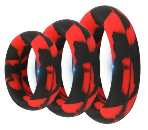 Pack aus 3 Cockrings Silimix Rot-Schwarz