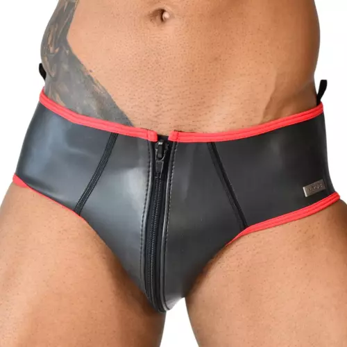 Neopren-Slip Xrub mit Reißverschluss Vorne/Hinten Schwarz-Rot – 1/3