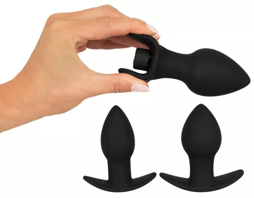 Set aus 3 schwarzen vibrierenden Plugs Silibutt – 6/8