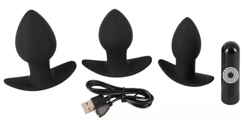 Set aus 3 schwarzen vibrierenden Plugs Silibutt – 8/8