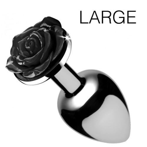 Schmuck-Plug mit schwarzer Rose - 8.5 x 4.1 cm LARGE