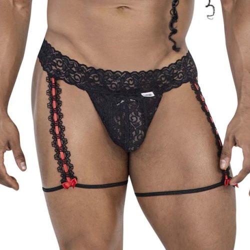 Porte-Jarretelles en dentelle Oshiza Noir-Rouge