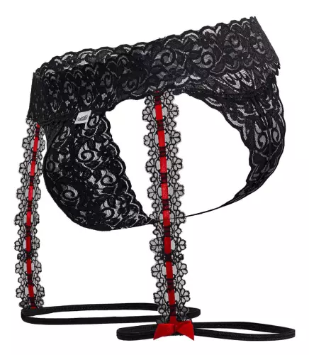 Strumpfhalter aus Spitze Oshiza Schwarz-Rot – 5/6