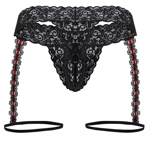 Strumpfhalter aus Spitze Oshiza Schwarz-Rot – 6/6