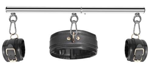 Kit Barre de maintien Collier et Menottes Simply Dom Noir